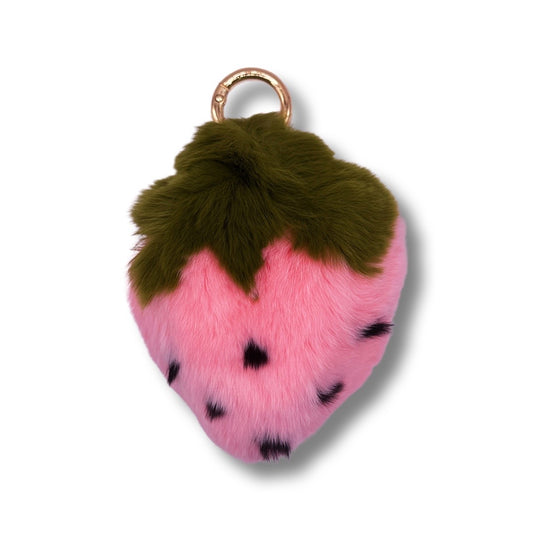 Fluffy Strawberry Keychain - Pink