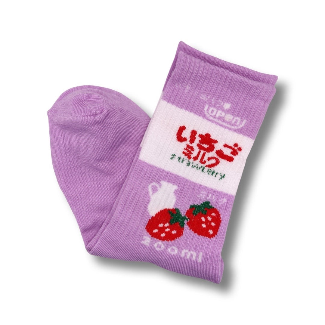 Strawberry Milk Crew Socks - Lavender